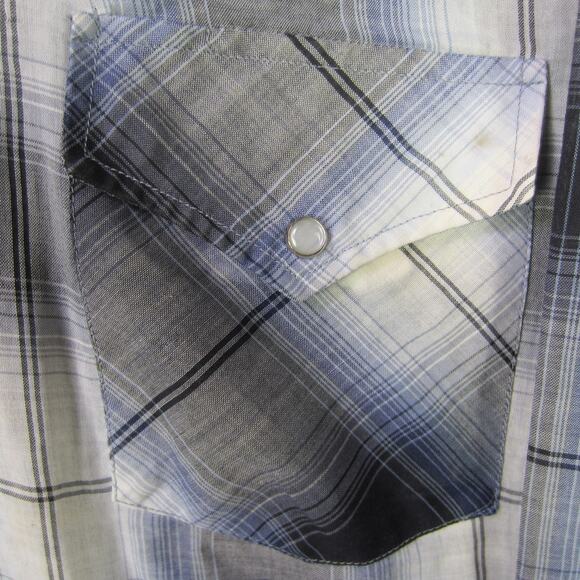 HOLT Shirt Mens Medium Blue Gray Plaid Pearl Snap Western Cowboy Long Sleeve - Picture 3 of 9